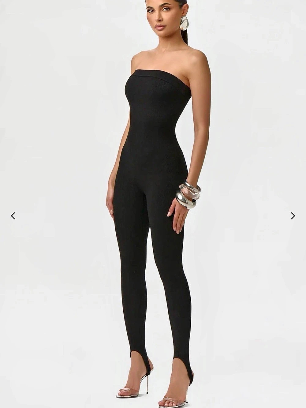 naked wardrobe Black Strapless Ribbed Jumpsuit NWT